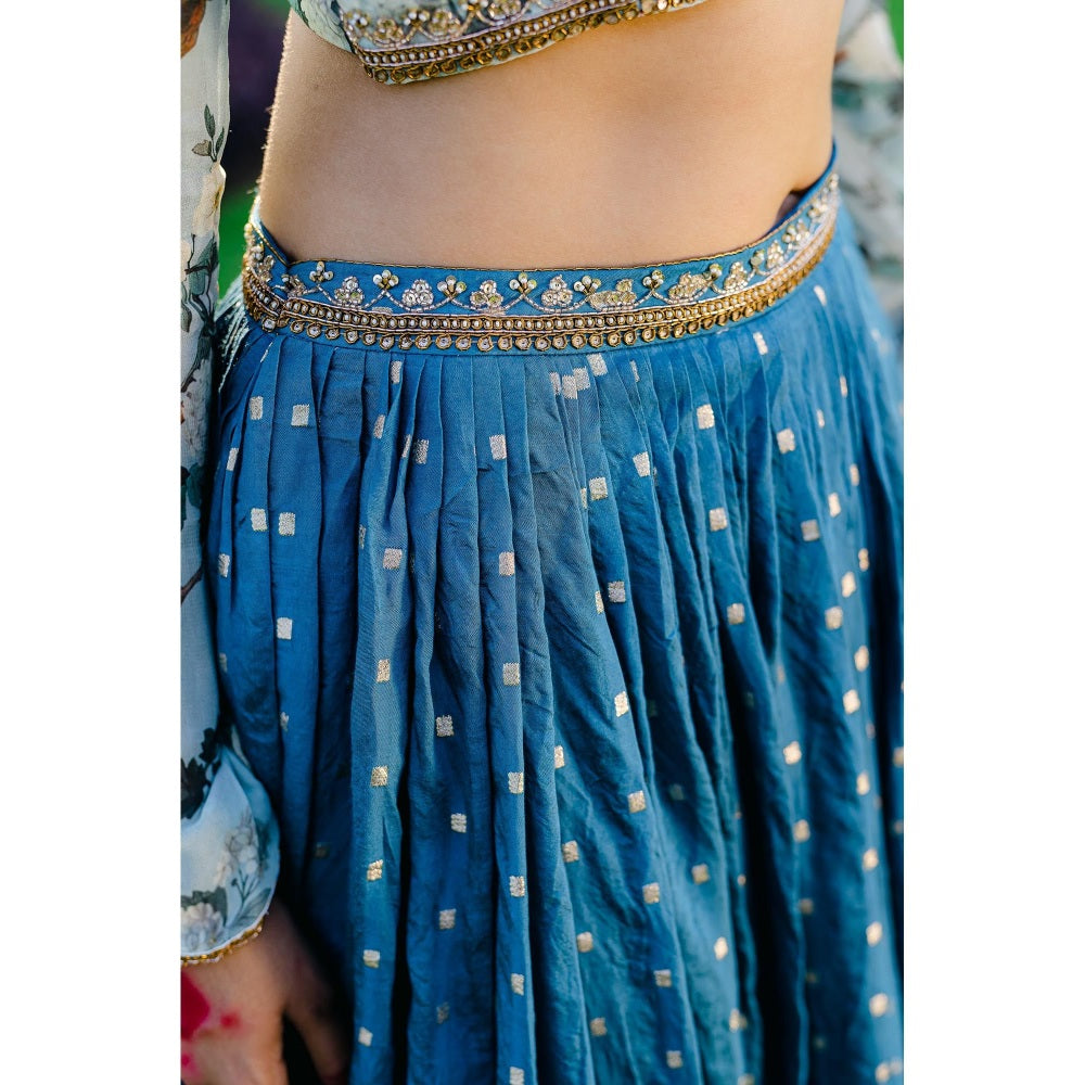 Redpine Designs Powder Blue Printed Lehenga with Blouse and Dupatta (Set of 3)