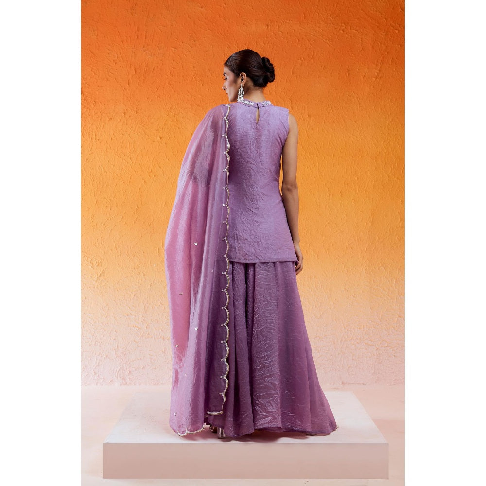 Redpine Designs Lavender Embroidered Sharara with Kurta and Dupatta (Set of 3)