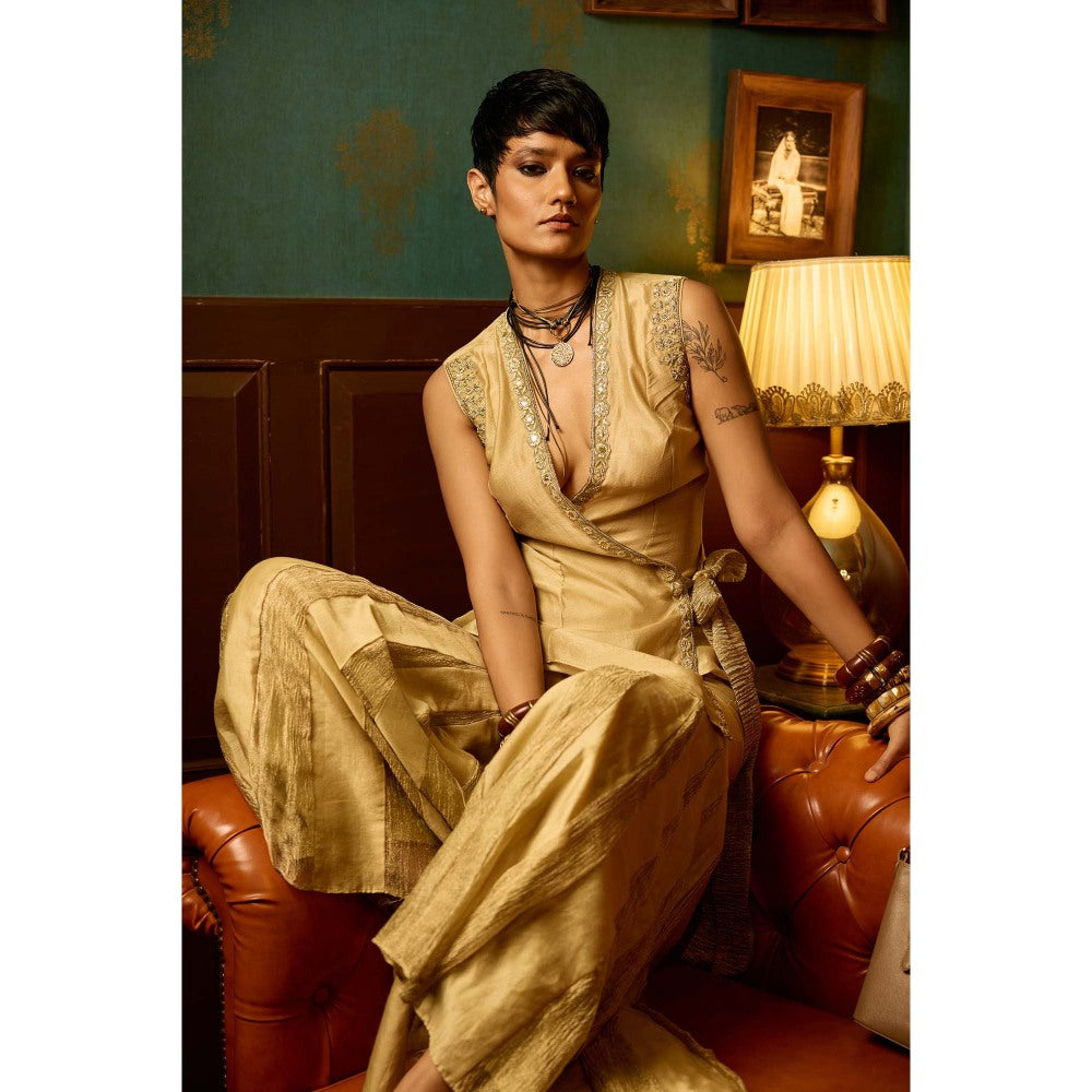 REETI ARNEJA Pastel Beige Serenity Peplum Top with Sharara (Set of 2)