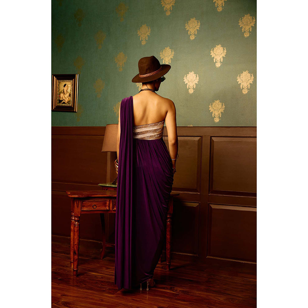 REETI ARNEJA Fig Purple Drape Gown