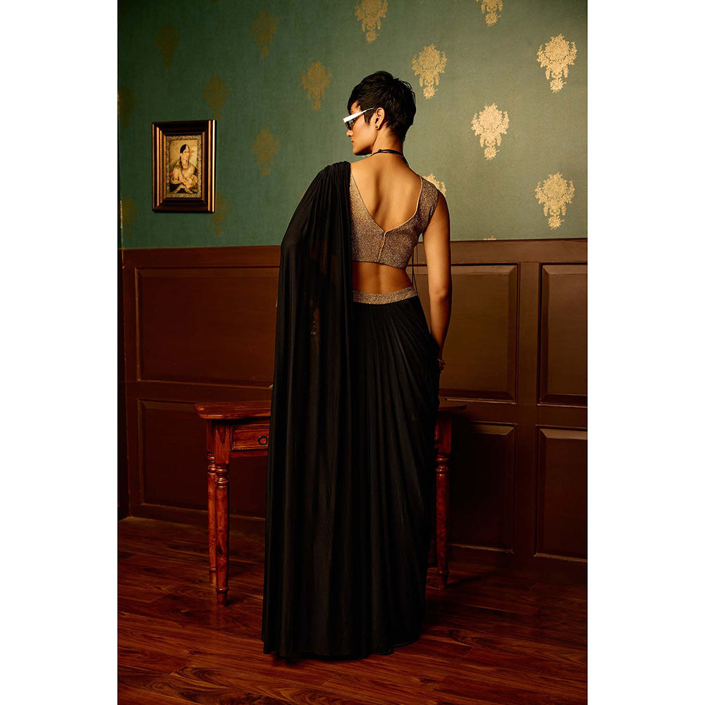 REETI ARNEJA Black Splendour Skirt with Blouse (Set of 2)