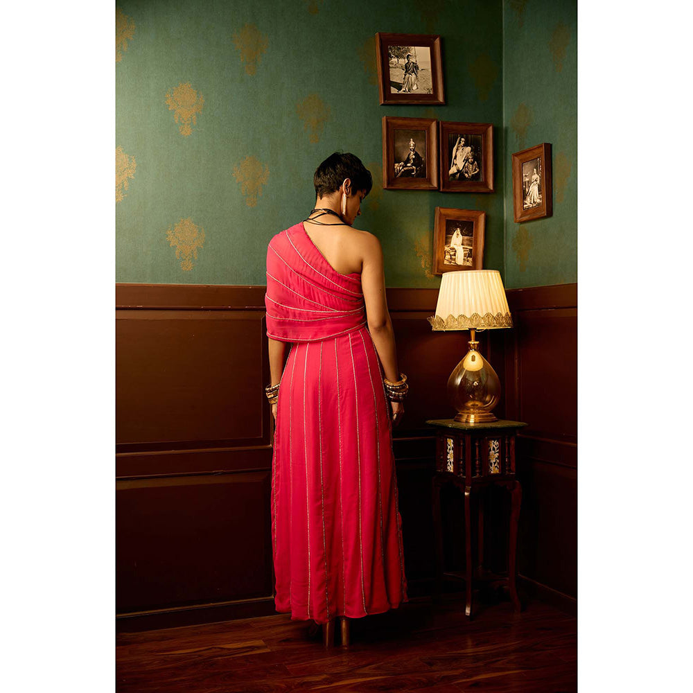 REETI ARNEJA Pink Cosmo Drape Attached Gown