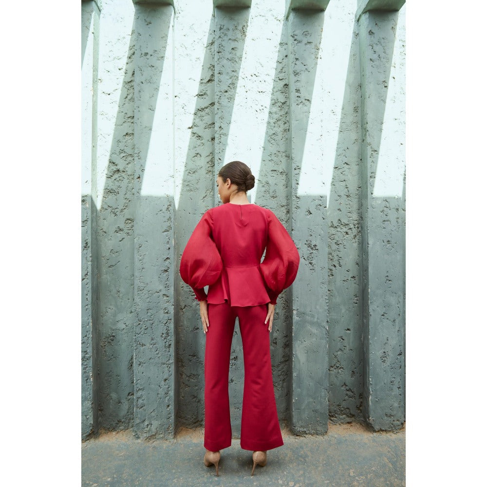 RENASCI Red Solid/Plain Flare Pants