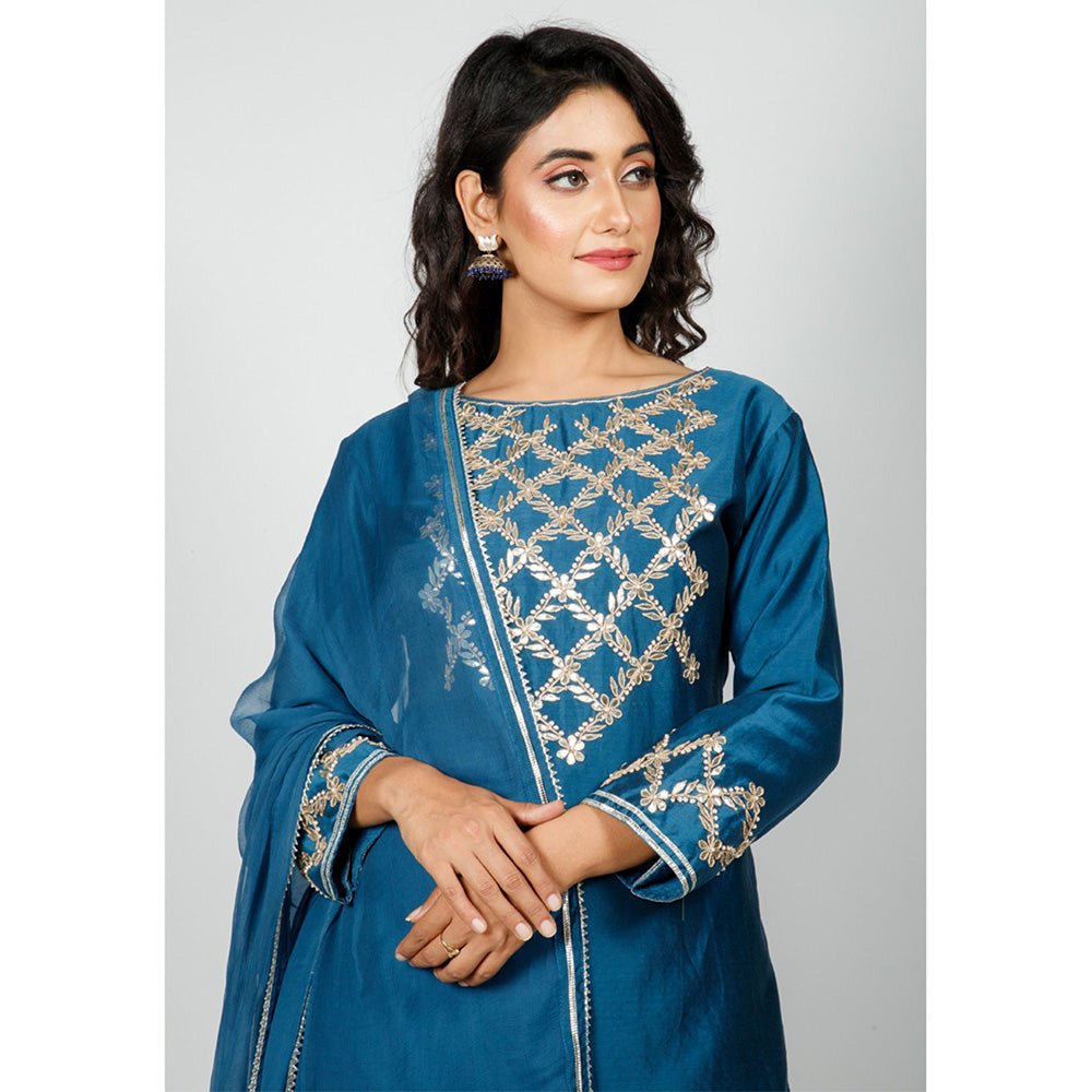 Rhapsody Jaipur Sapphire Blue Silver Suit (Set of 3)