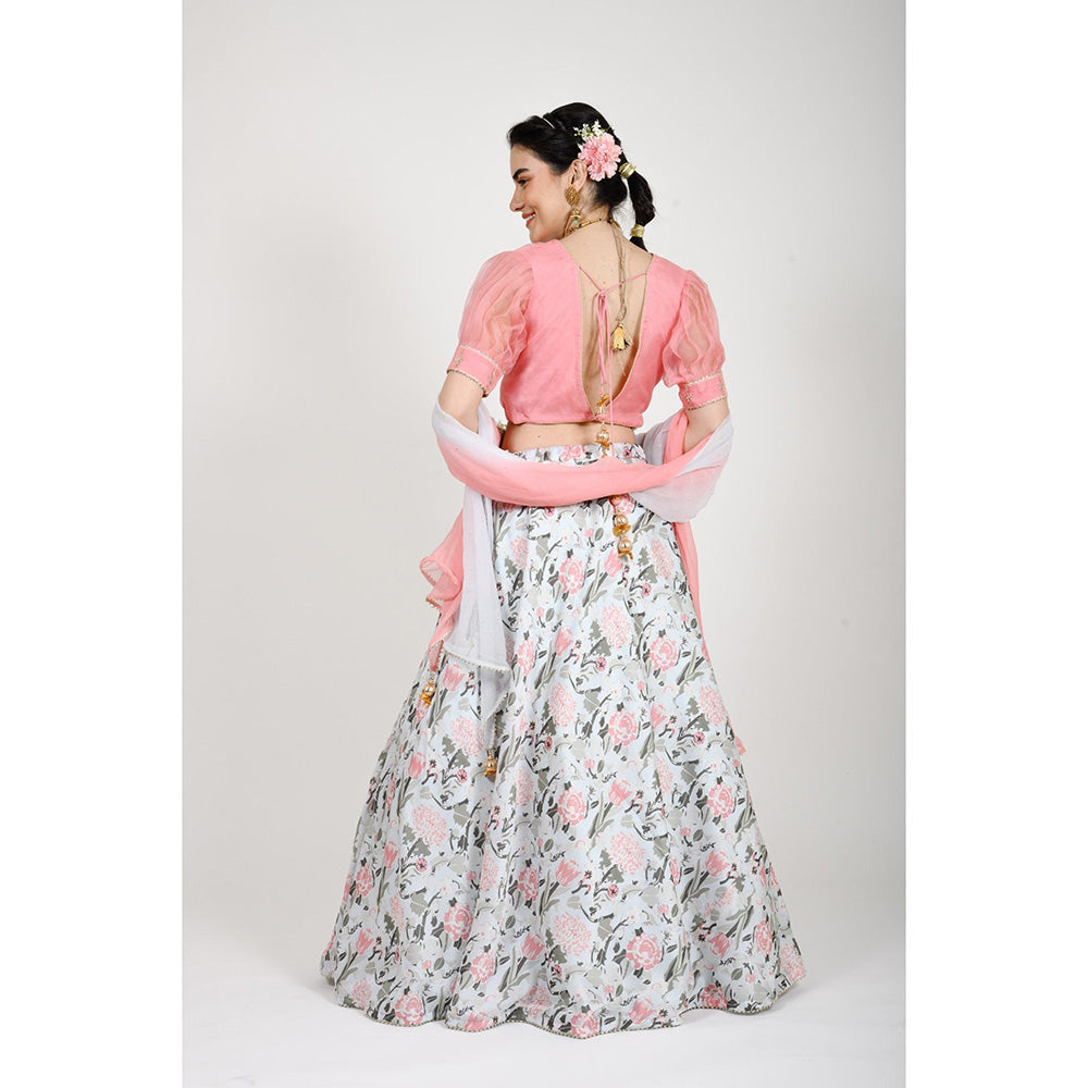 Rhapsody Jaipur Pink Floral Lehenga with Blouse and Dupatta (Set of 3)