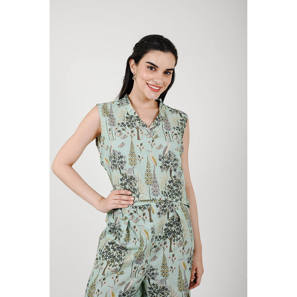Rhapsody Jaipur Blue Printed Silk Co-Ord (Set of 2)