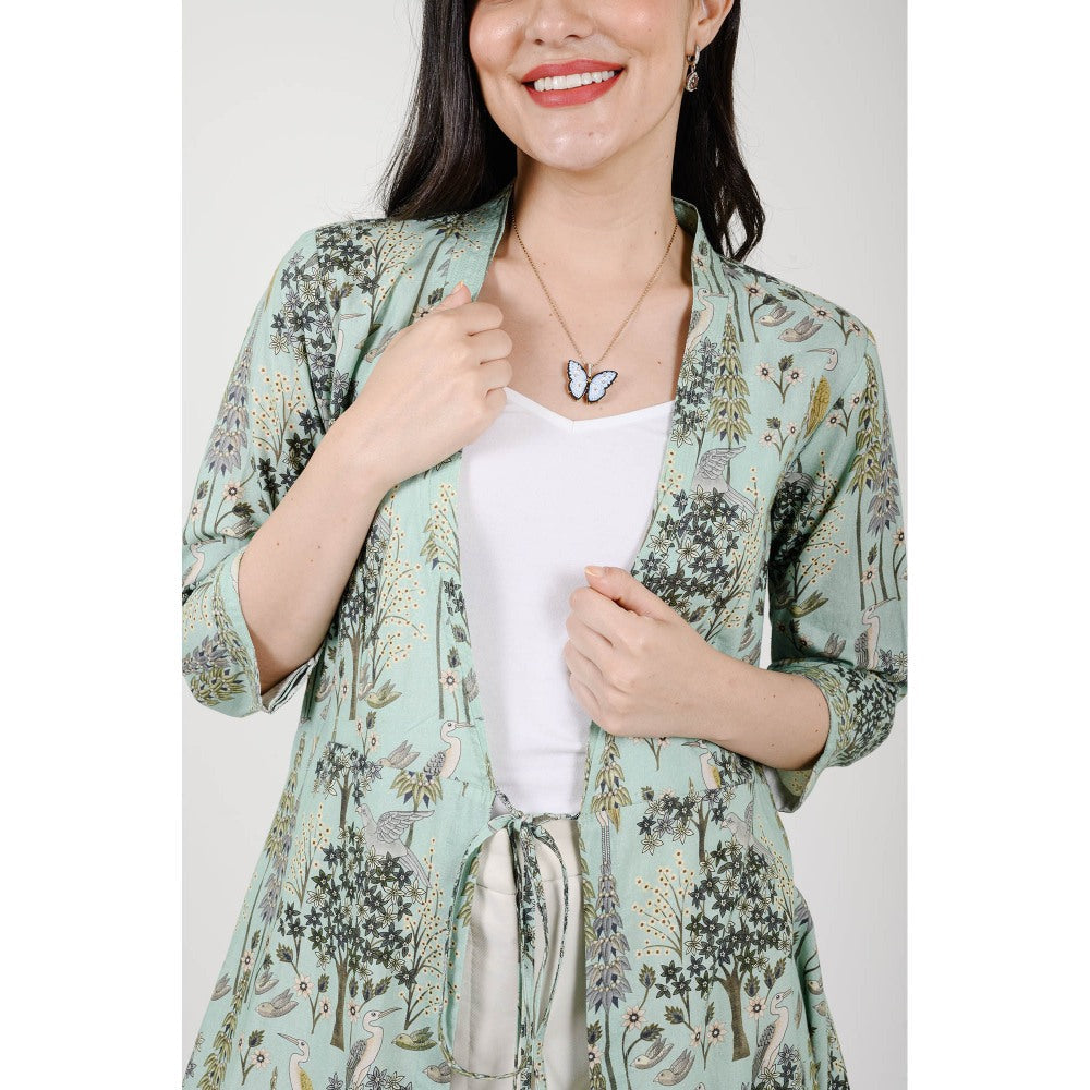 Rhapsody Jaipur Blue Printed Silk Overlay Jacket