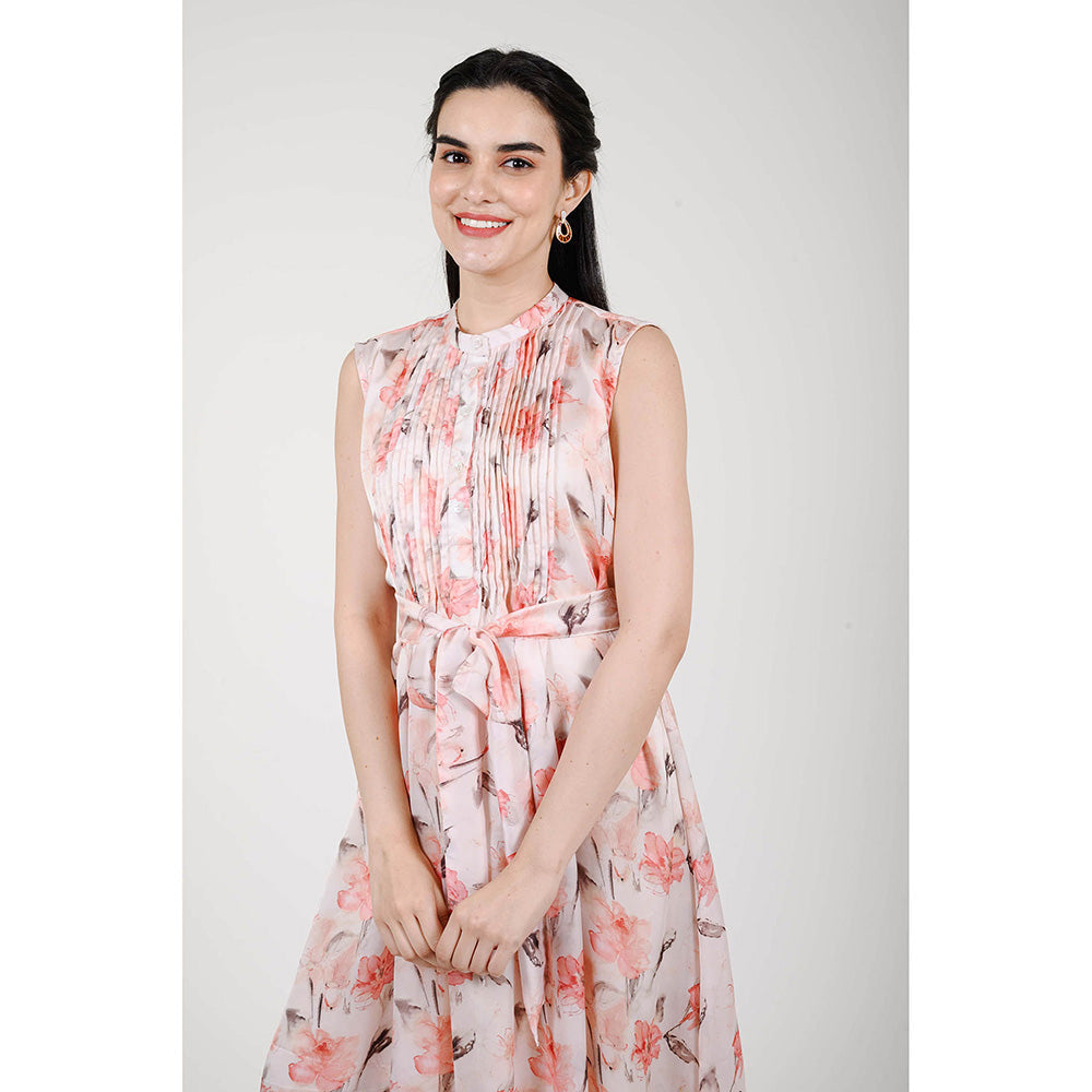 Rhapsody Jaipur Multi Colour Printed Petunia Sleeveless Dress with Belt (Set of 2)