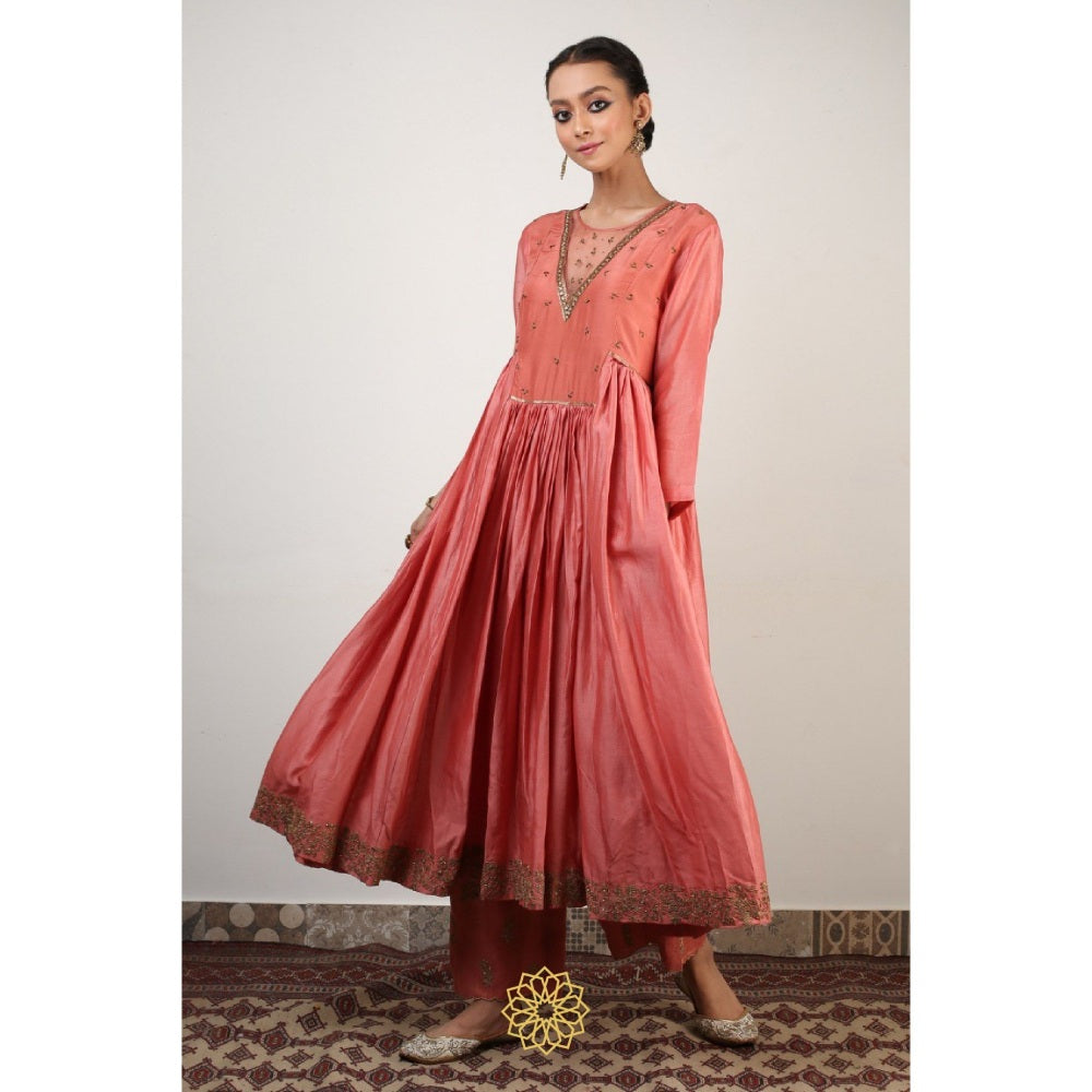 Rhua India Peach Kyra Anarkali with Pant and Dupatta (Set of 3)