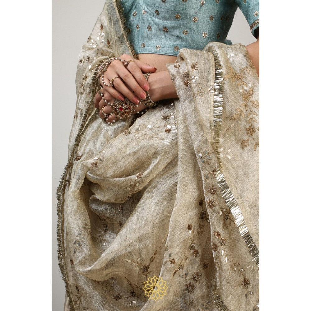 Rhua India Aqua Tani Lehenga with Blouse and Dupatta (Set of 3)