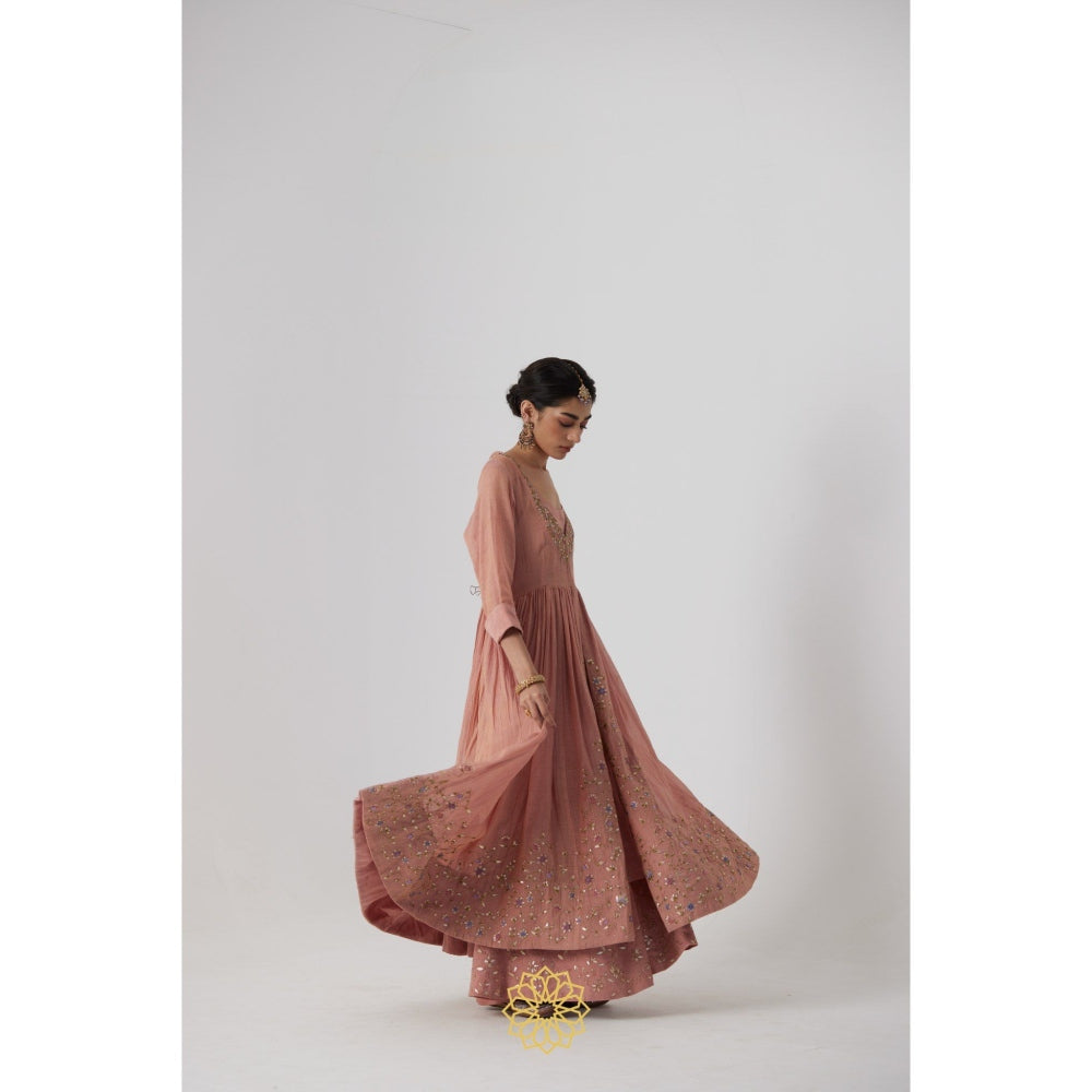 Rhua India Pink Akriti Anarkali with Pant, Dupatta and Slip (Set of 4)