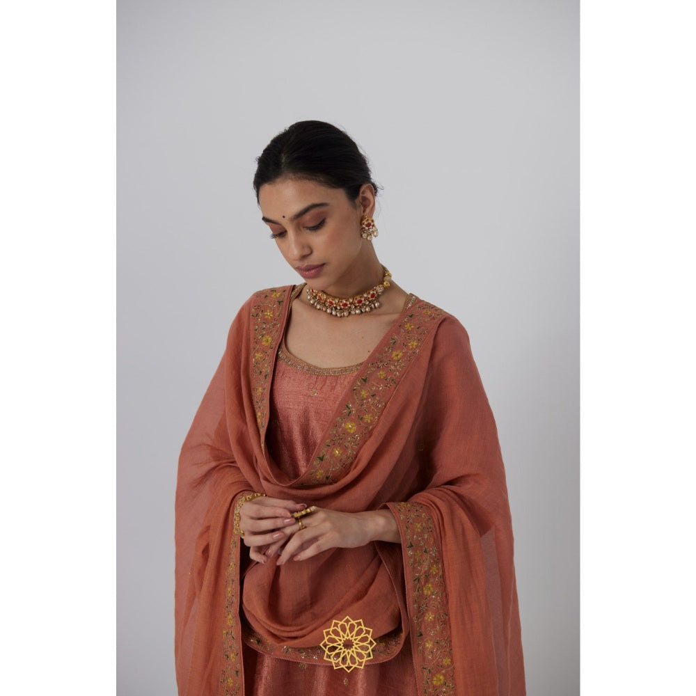 Rhua India Peach Tanira Short Kurta with Sharara and Dupatta (Set of 3)