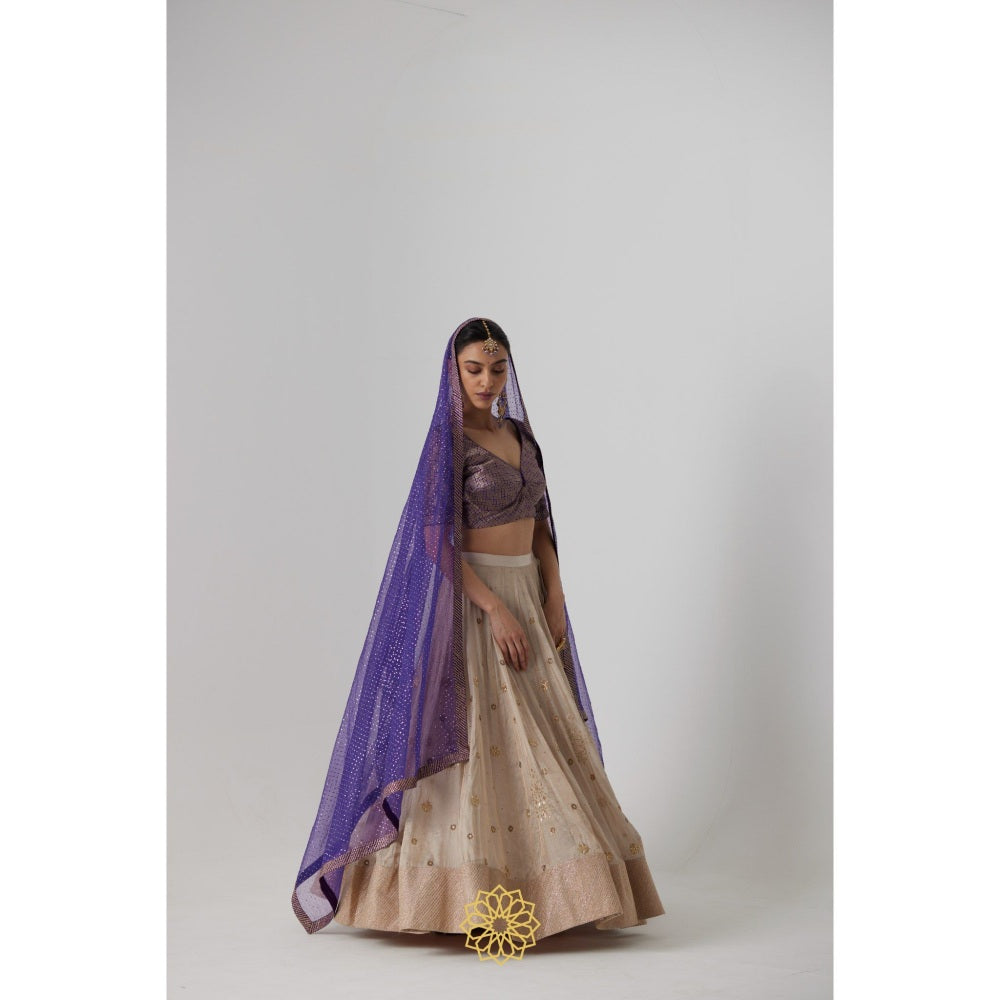Rhua India Purple Janaki Lehenga with Blouse and Dupatta (Set of 3)