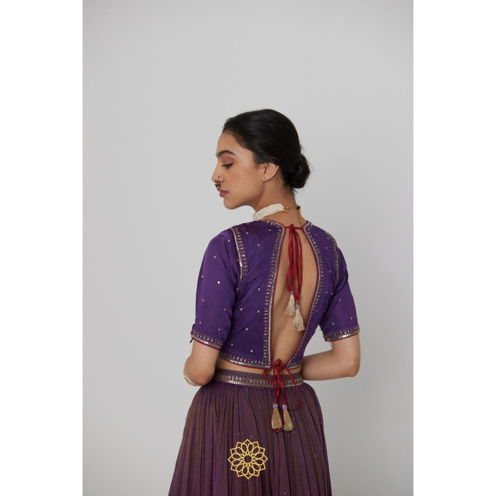 Rhua India Purple Dipta Lehenga with Blouse and Dupatta (Set of 3)