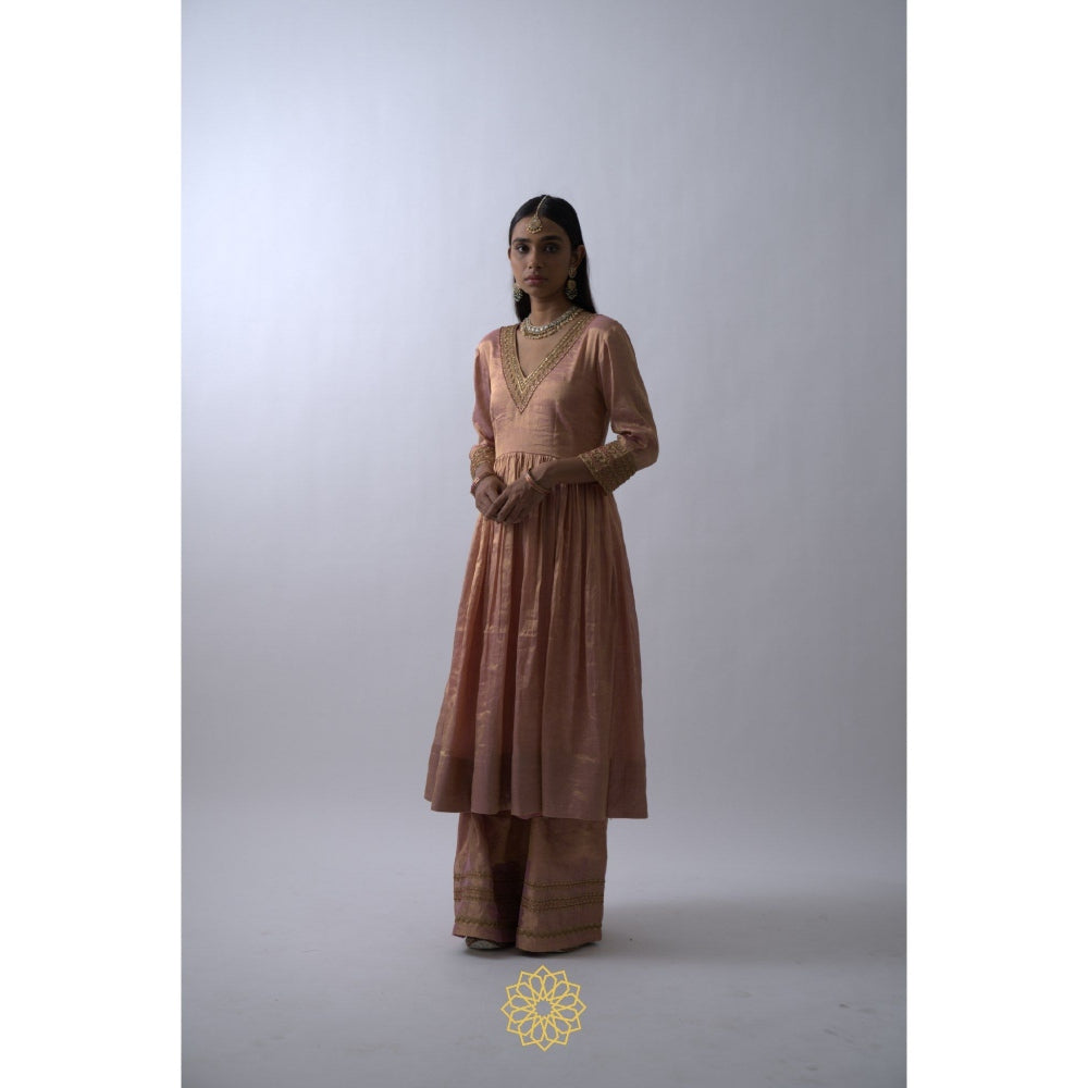 Rhua India Peach Avni Palazzo with Anarkali and Dupatta (Set of 3)