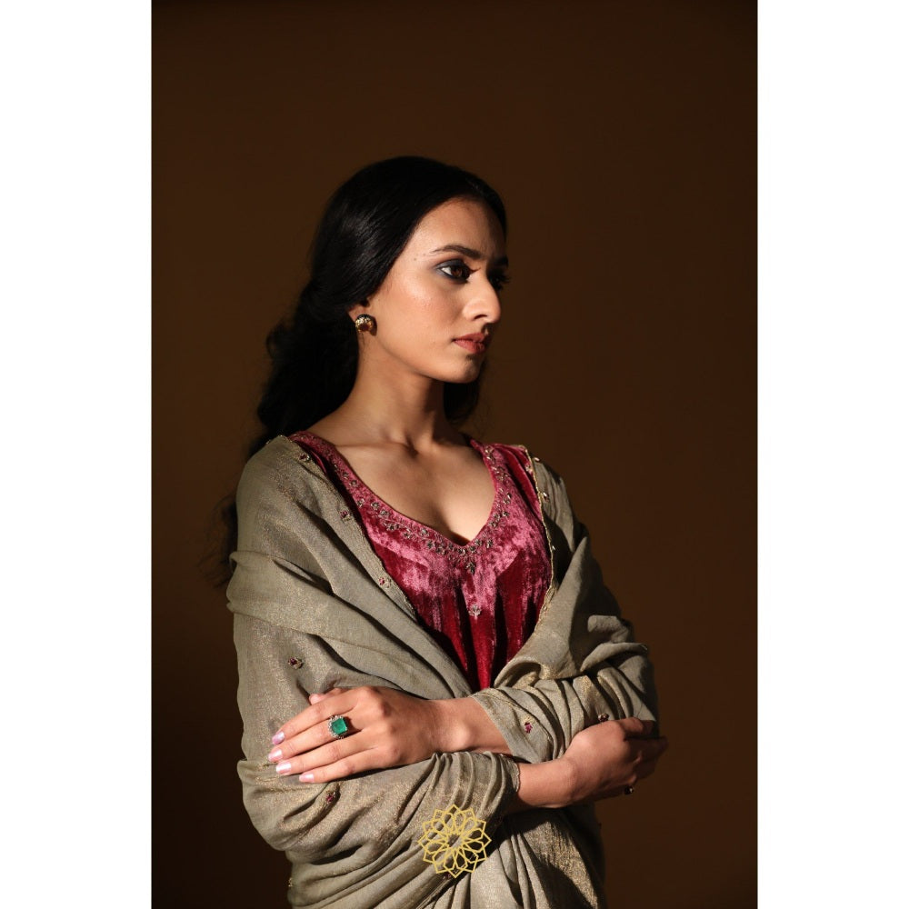 Rhua India Red Rumi Straight Kurta with Salwar and Dupatta (Set of 3)