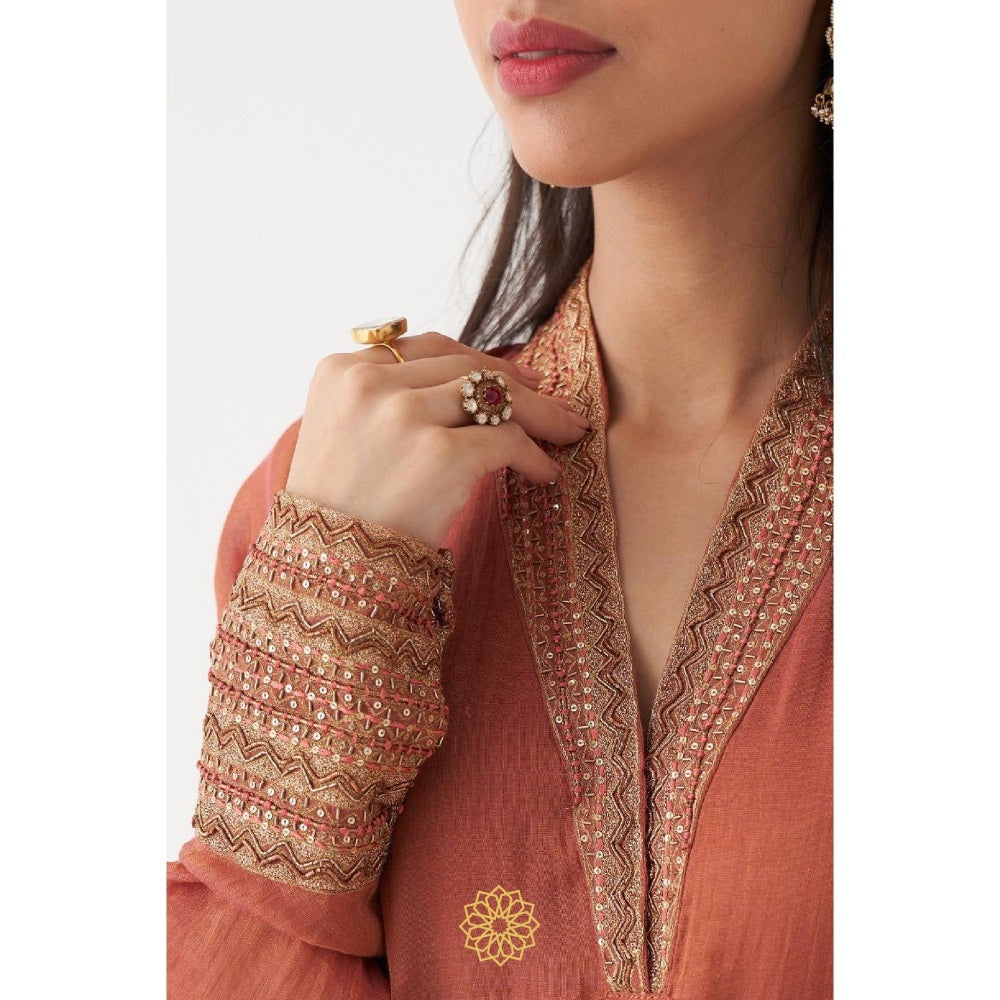 Rhua India Rust Azaira Anarkali with Churidar and Dupatta (Set of 3)