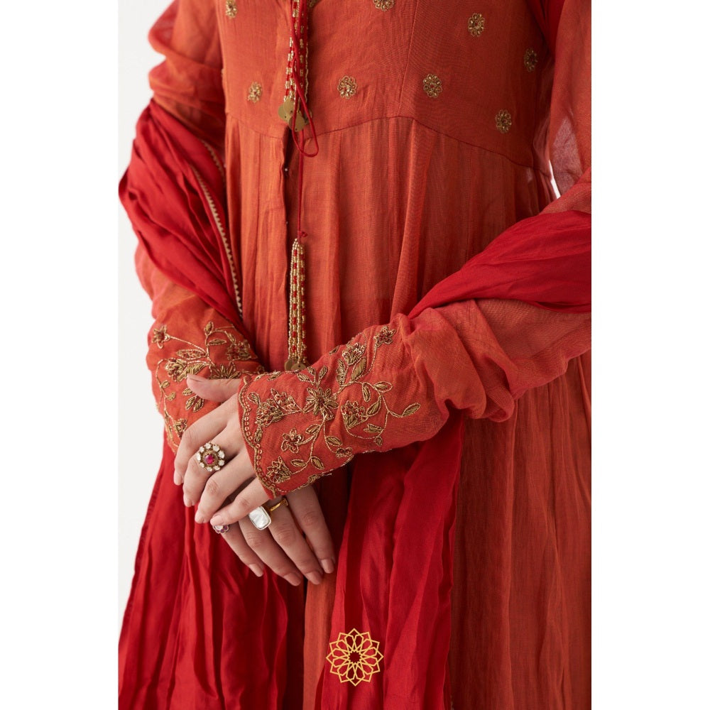 Rhua India Rust Sahira Anarkali with Palazzo and Dupatta (Set of 3)