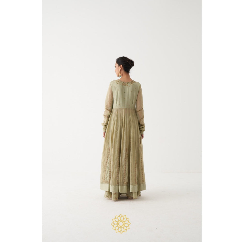 Rhua India Green Noor Anarkali with Palazzo and Dupatta (Set of 3)