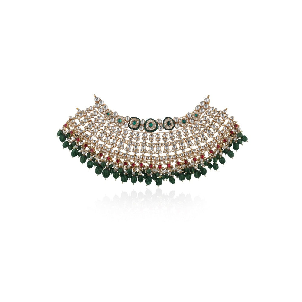 RIANA JEWELLERY Ruby Pink Stone Necklace Set