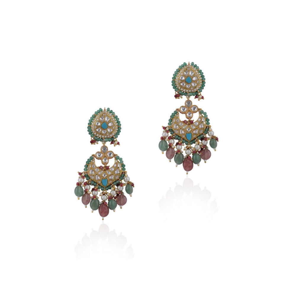 RIANA JEWELLERY Firozi Earrings with Pastel Pink Beads