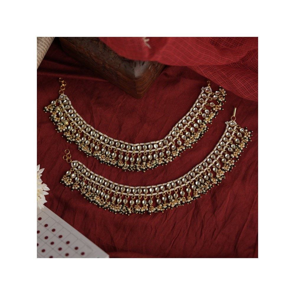 RIANA JEWELLERY Traditional Wear Green White Payal