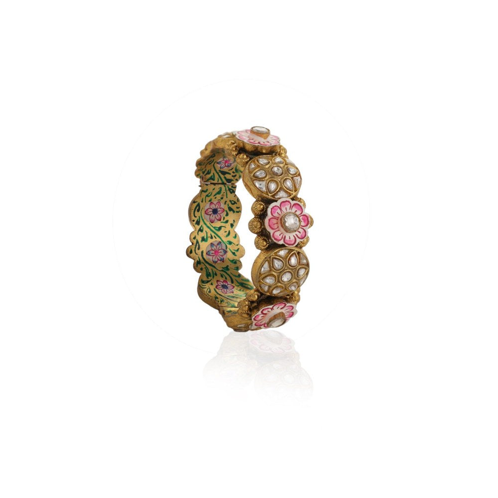 RIANA JEWELLERY Pink Green Minakari Bangle