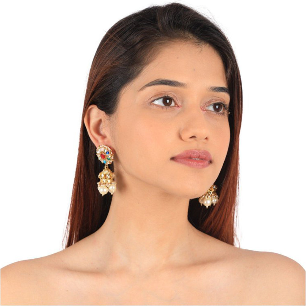 RIANA JEWELLERY Navratna Choker With Jhumki