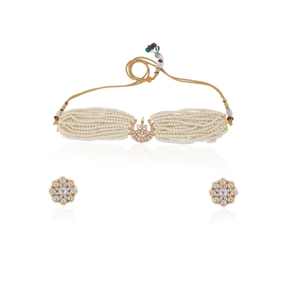 RIANA JEWELLERY White Pearl Choker Set