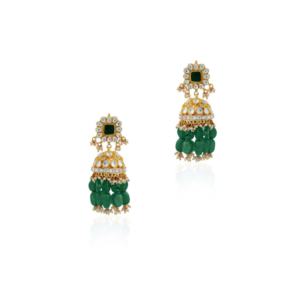 RIANA JEWELLERY Festive Wear Emerald Green Beads Floral Jhumki's