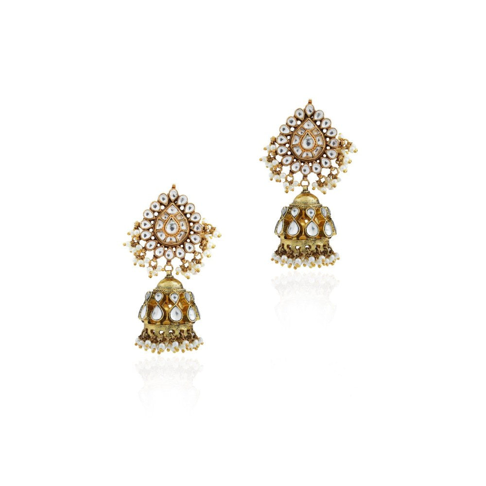 RIANA JEWELLERY White Jadtar Jhumka/Bridesmaid Jadau Jhumka/Wedding Earrings