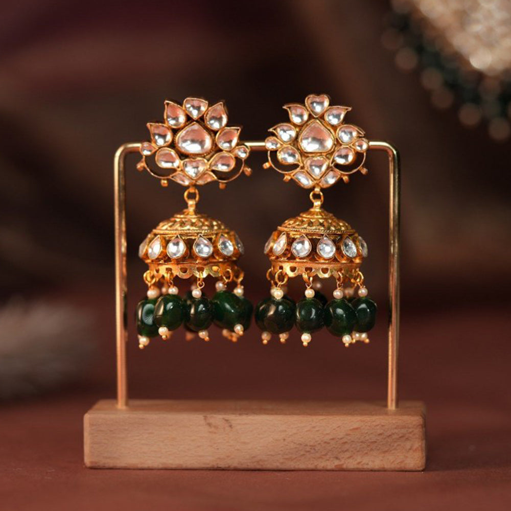 RIANA JEWELLERY Emerald Green Beaded Jhumka