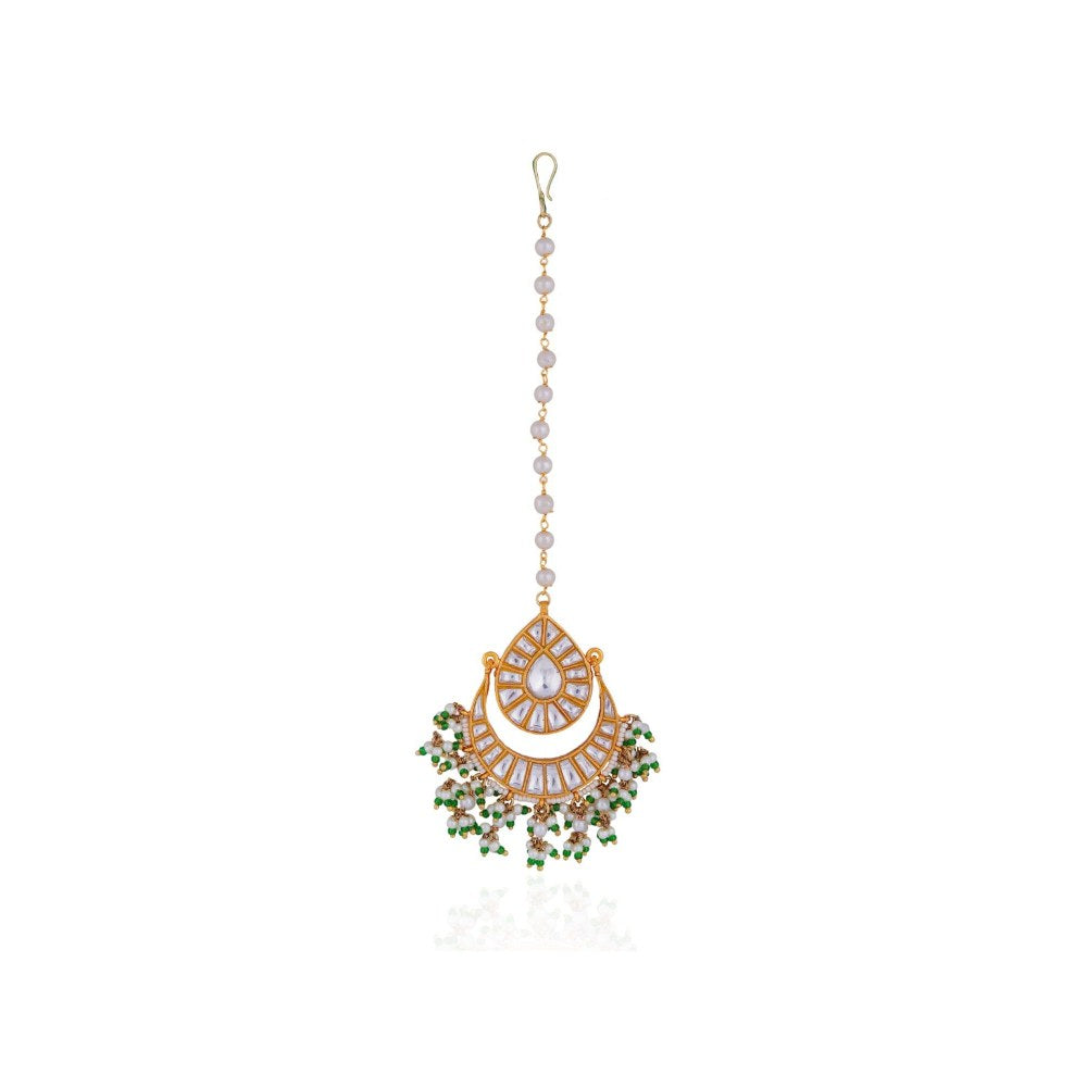 RIANA JEWELLERY Bollywood Style Green White Maang Tikka/Wedding Jewellery