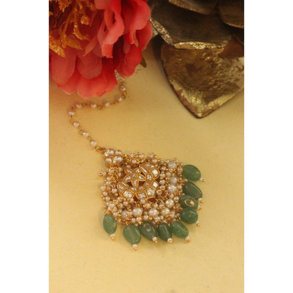 RIANA JEWELLERY White Kundan Chand Drop Maang Tikka