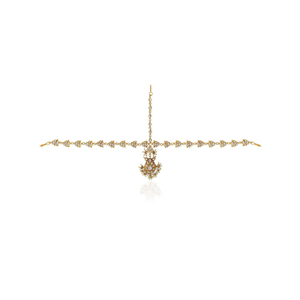 RIANA JEWELLERY White Traditional Matte Gold Finish Hairband