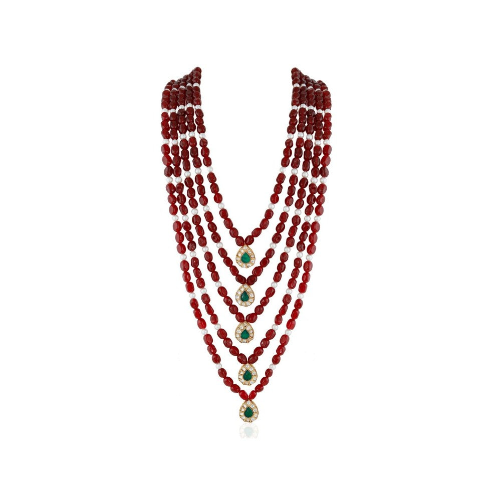 RIANA JEWELLERY Red And Green Elegant Wear Long 5 Layer Necklace