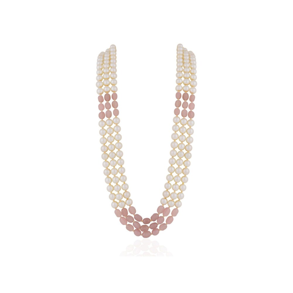 RIANA JEWELLERY Gold Plated Pink Beaded Pearl Necklace Maala Gift For Women