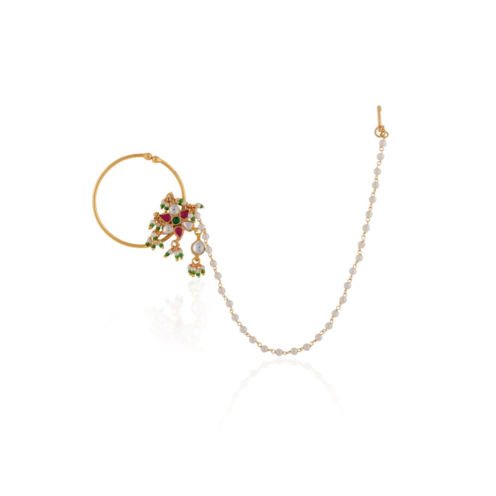 RIANA JEWELLERY Green Hangings Pink White Nath