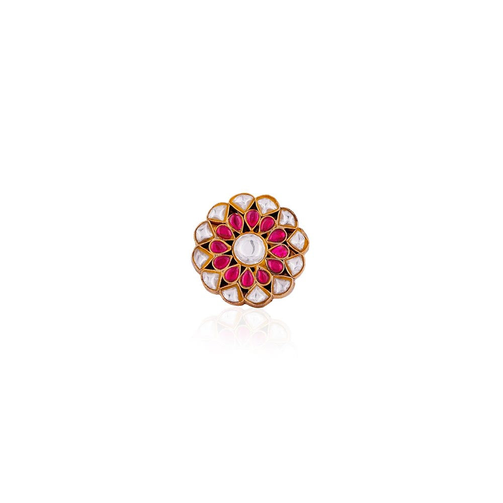 RIANA JEWELLERY Pink Jadau Ring