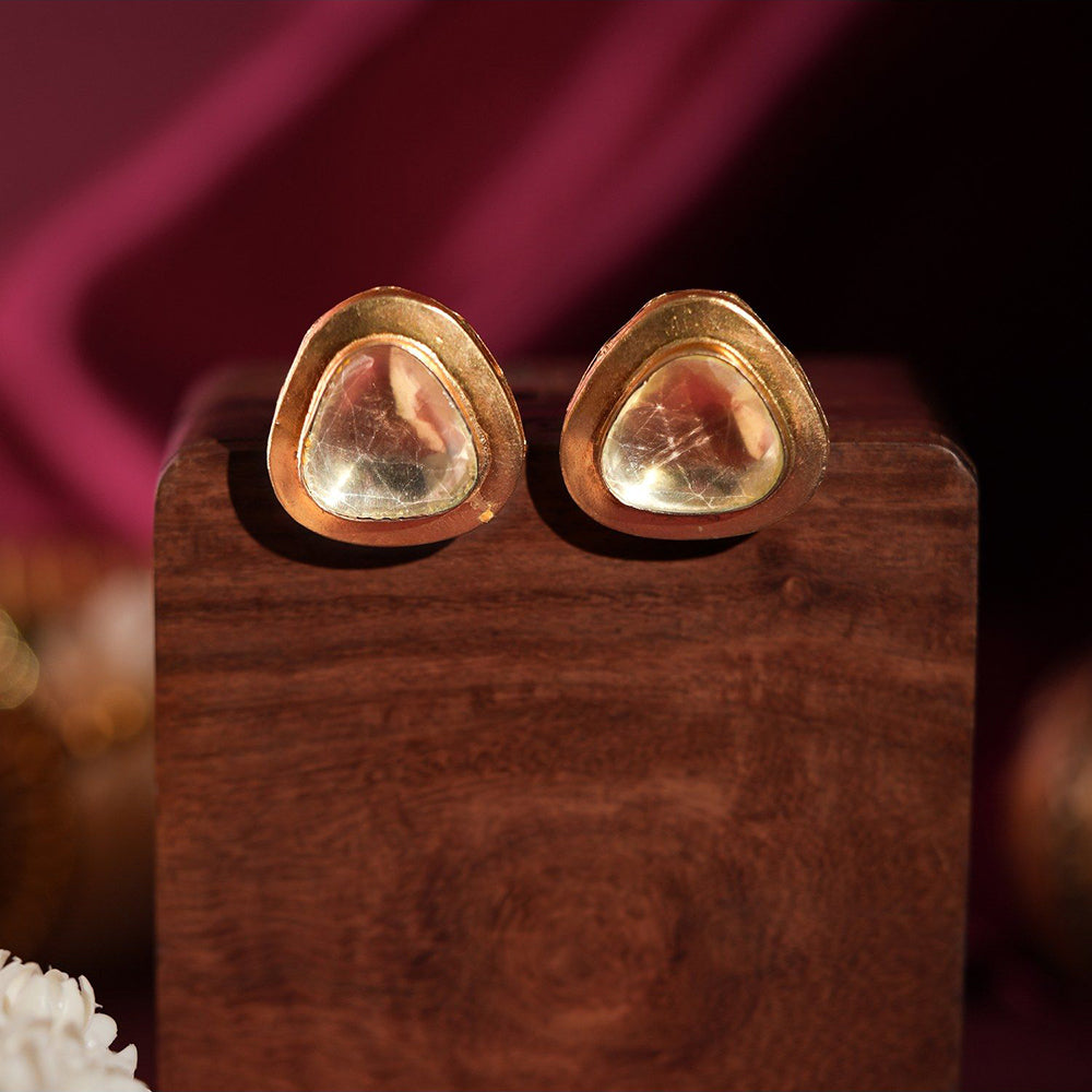 RIANA JEWELLERY White Jadtar Stone Golden Studs