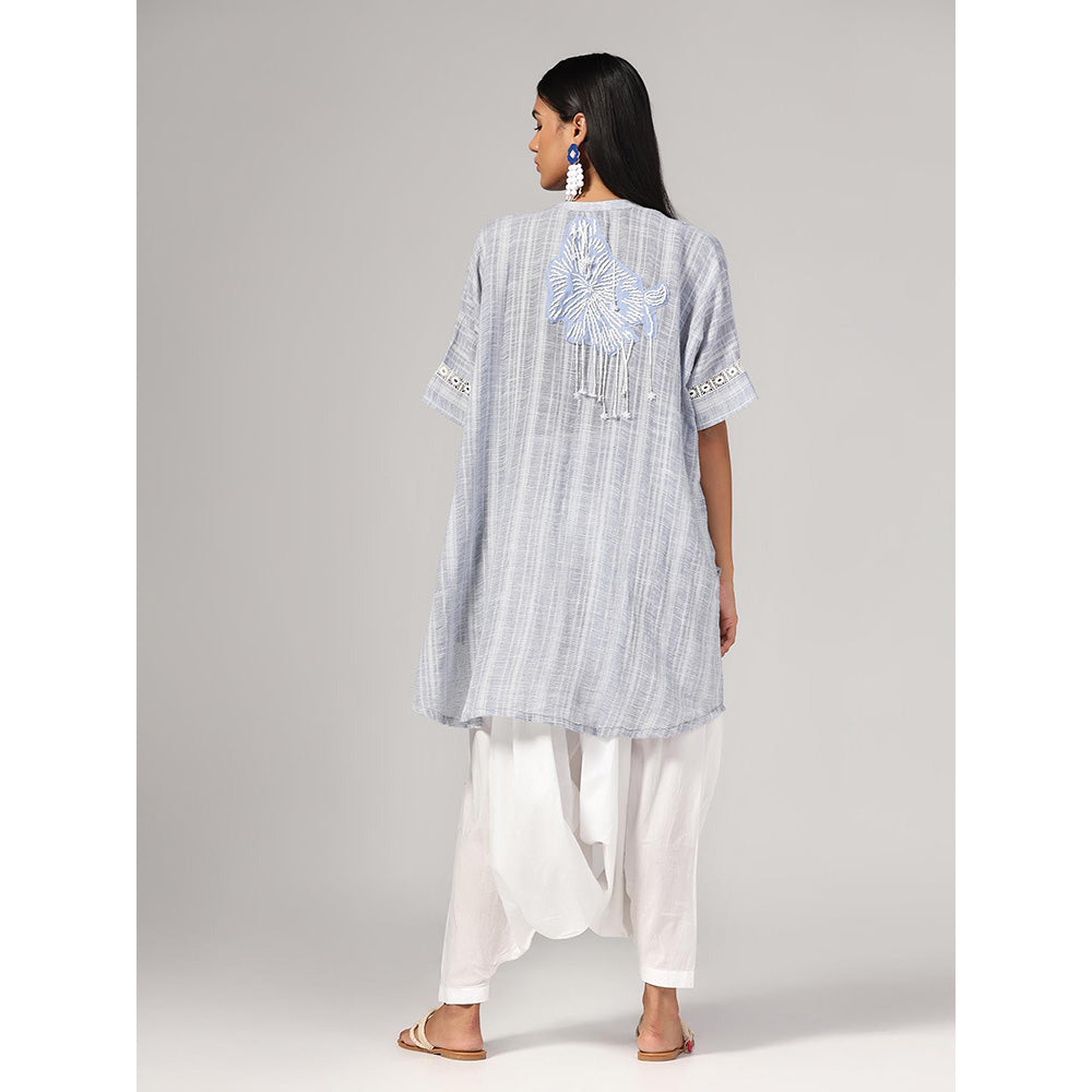 RINA DHAKA Women'S Sky Blue Embroidery Tunic and Dhoti (Set of 2)