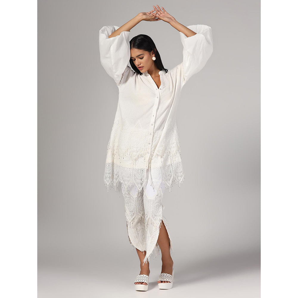 RINA DHAKA Women'S White Dobby Embroidery Co-Ord (Set of 2)