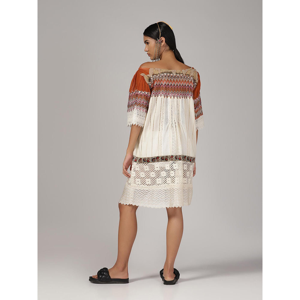 RINA DHAKA Women'S White Self Design Knee Length Dress