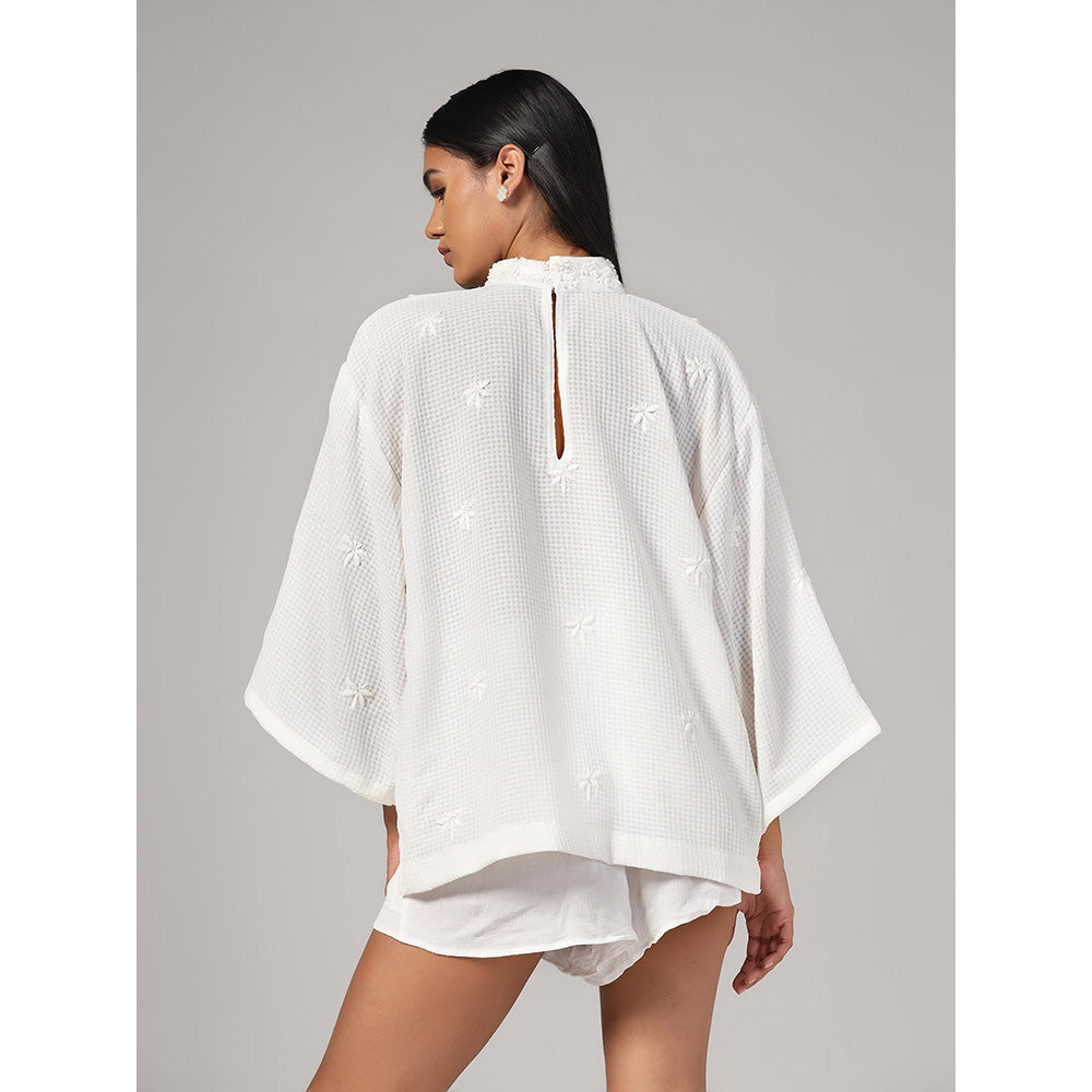 RINA DHAKA Women'S White Embroidered Thread Work Top