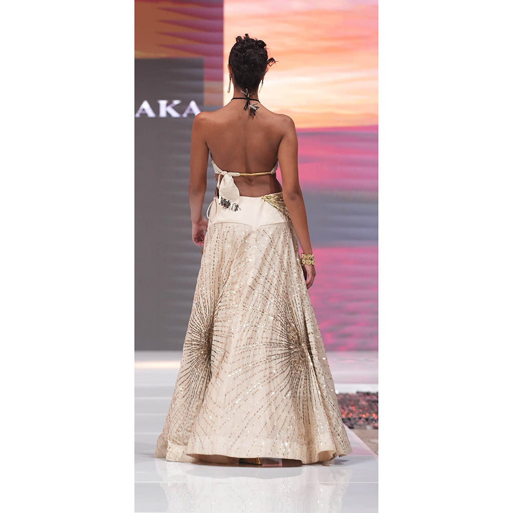 RINA DHAKA Beige Chanderi Lehenga with Top