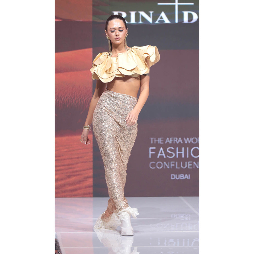 RINA DHAKA Yellow Layered Cape Top