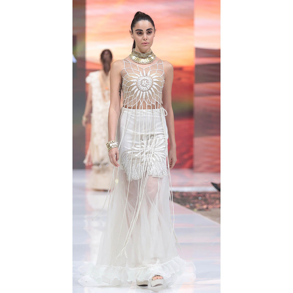 RINA DHAKA Ivory Divine Chakra Thread Bodice Top