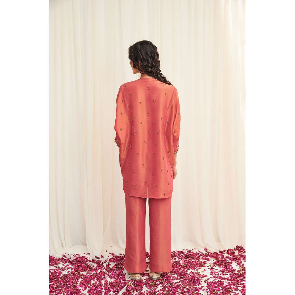 RIRASA Peach Embellished Kaftan with Pant (Set of 2)