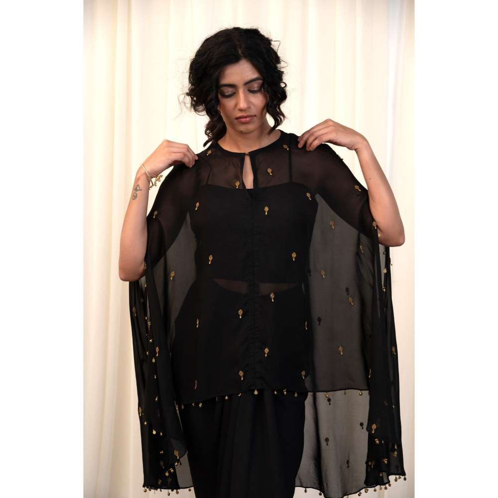 RIRASA Black Cape with Blouse and Skirt (Set of 3)