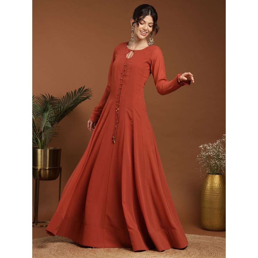 RIRASA Acala Georgette Rust Anarkali with Dupatta (Set of 2)